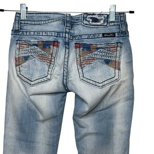 Miss Me Light Blue with Colorful Pocket Design Mid Rise Cuffed Capri Jeans Sz 25